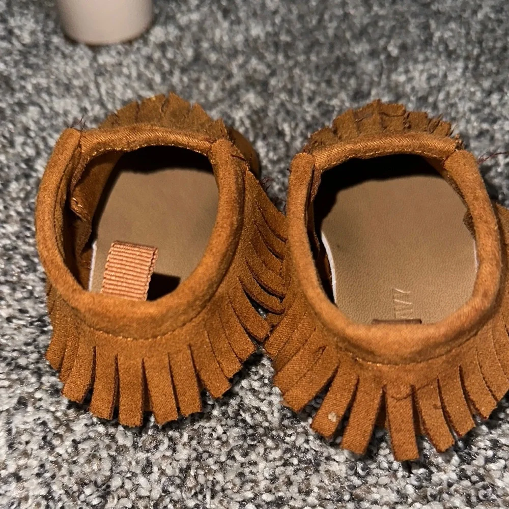 Brown Fringe Baby Moccasins & White Floral Baby Shoes